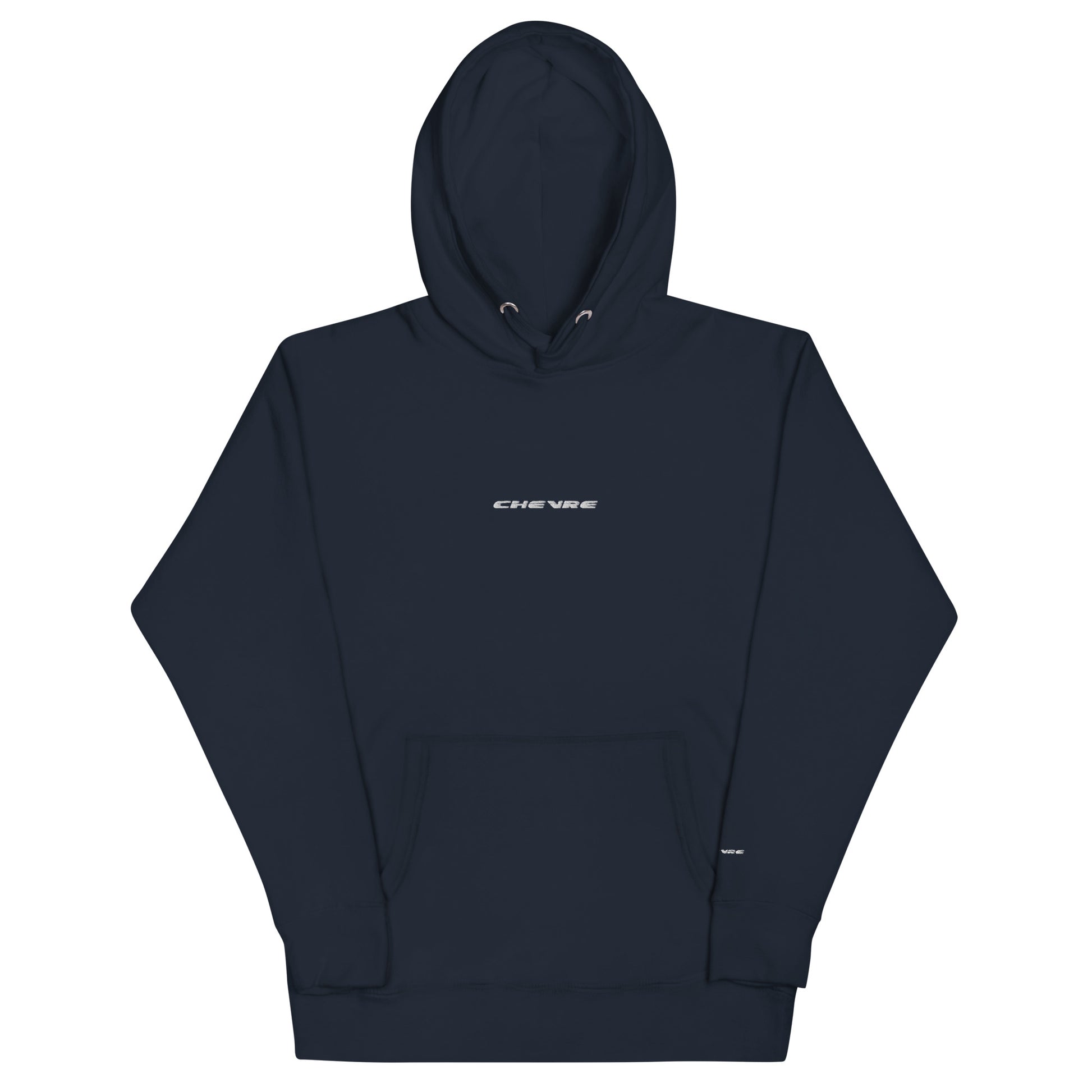 chevre basic navy blue hoodie white stitching front